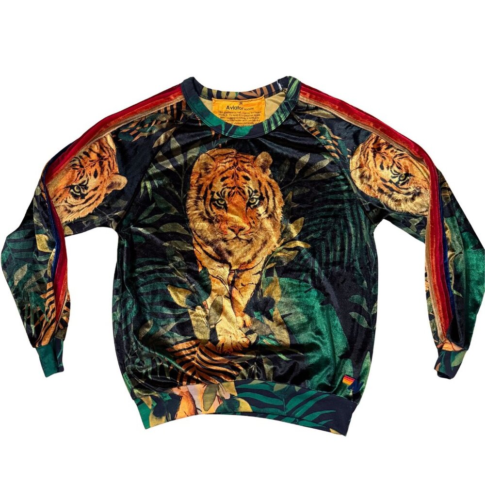 Aviator Nation Velvet Velour Unisex Tiger Sweater Size Medium